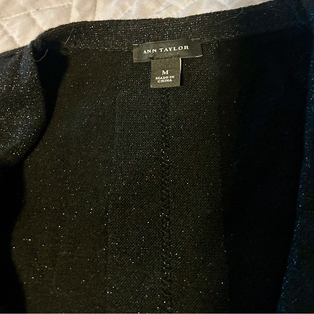 Ann Taylor Black Sparkly V-Neck Button-Down Cardigan Sweater - Picture 2 of 3